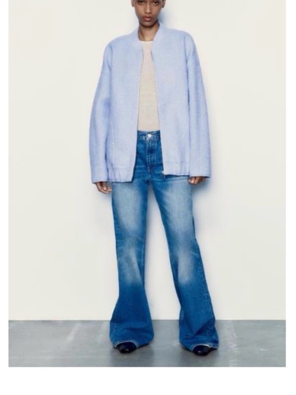 ZARA OVERSIZED BOUCLE BOMBER SKY BLUE